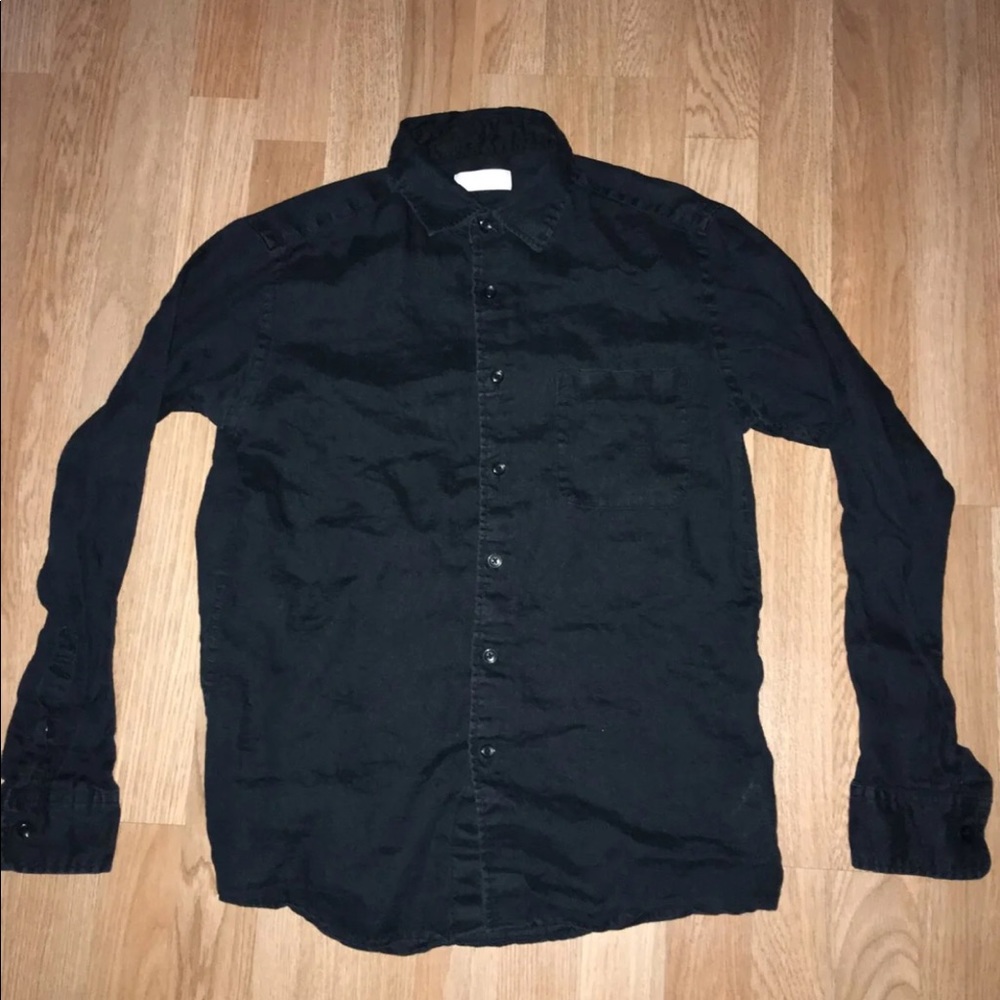 Uniqlo Black Linen Long Sleeve Button Shirt